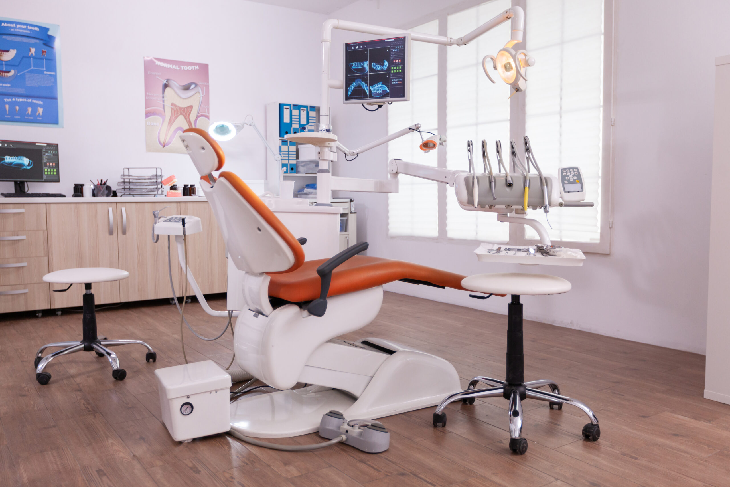 Empty modern teethcare stomatology hospital office with nobody in it